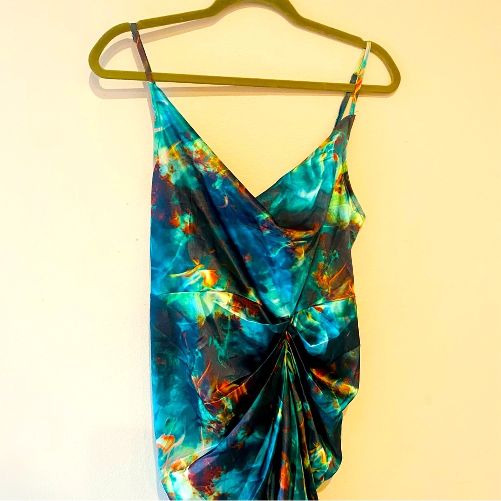 PRETTYLITTLETHING SATIN TEAL GREN BLUE SLEEVELESS COWL NECK MIDI DRESS SIZE 8 - Picture 3 of 8